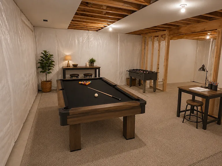 Plenty of space downstairs for games, workout equipment, or storage