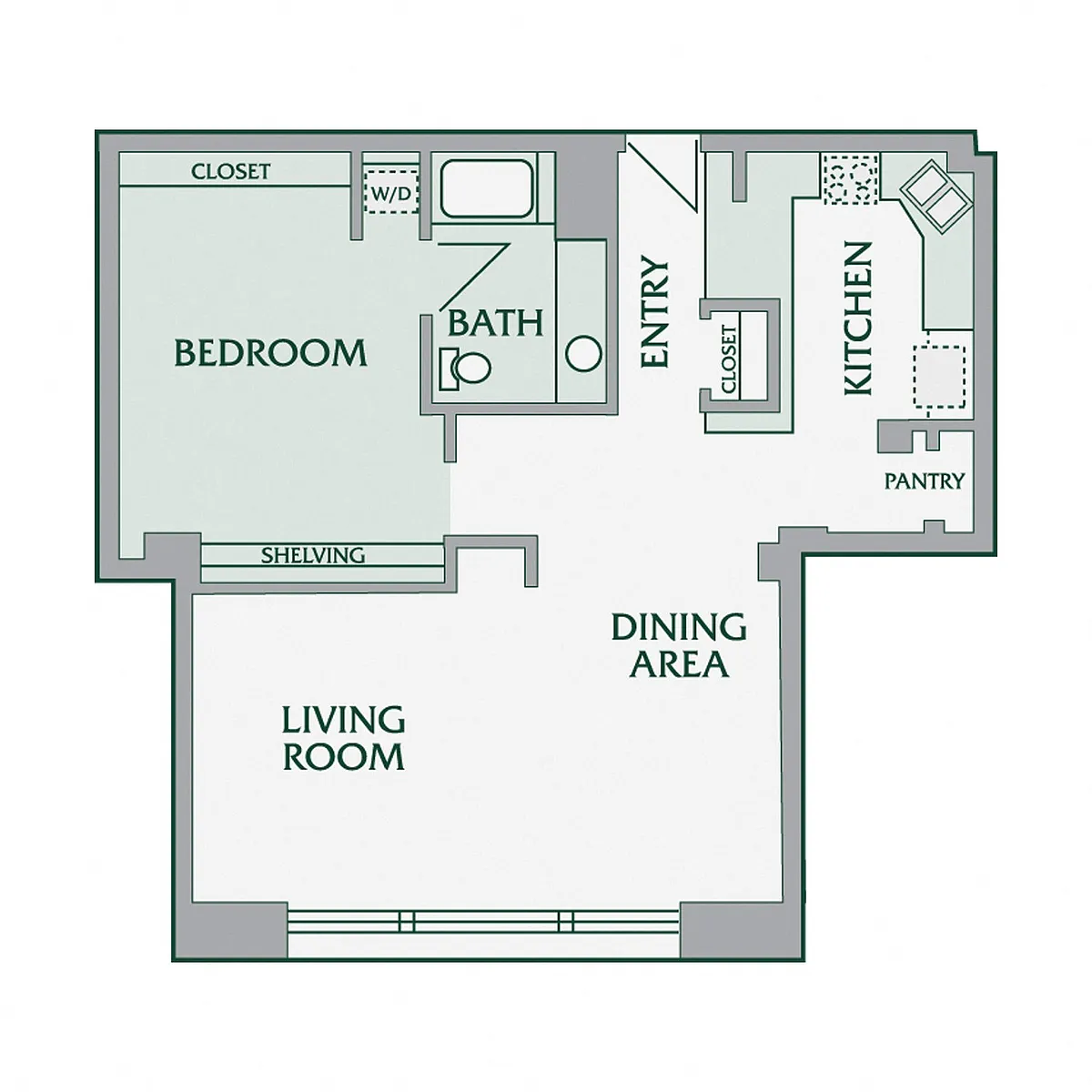 Floor plan 1 Bedroom, 1 Bathroom - 675 SF
