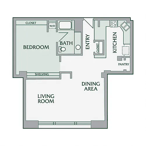 Floor plan 1 Bedroom, 1 Bathroom - 675 SF