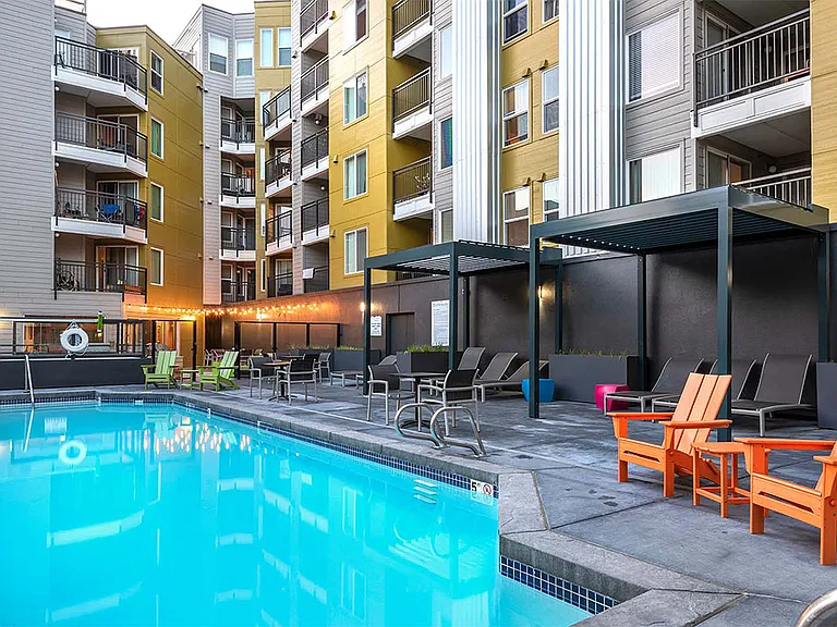Apartment community resort style pool at Griffis Belltown in Seattle, Washington.