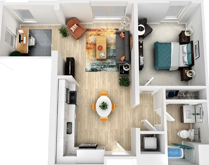 1Bedroom 1 Bathroom with Den 11D Floorplan Diagram