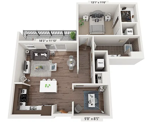 Floor plan One Bedroom A1ID