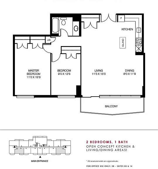 2 Bedroom, 1 Bath suite with spacious living room & dining area!