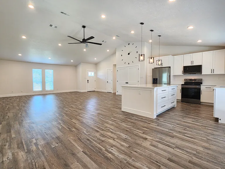 Living room open to the kitchen