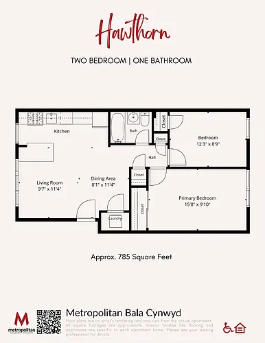 Floor plan Two Bedroom Hawthorne