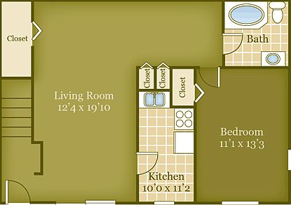 One Bedroom Floor Plan - 2D Dynasty with measurements