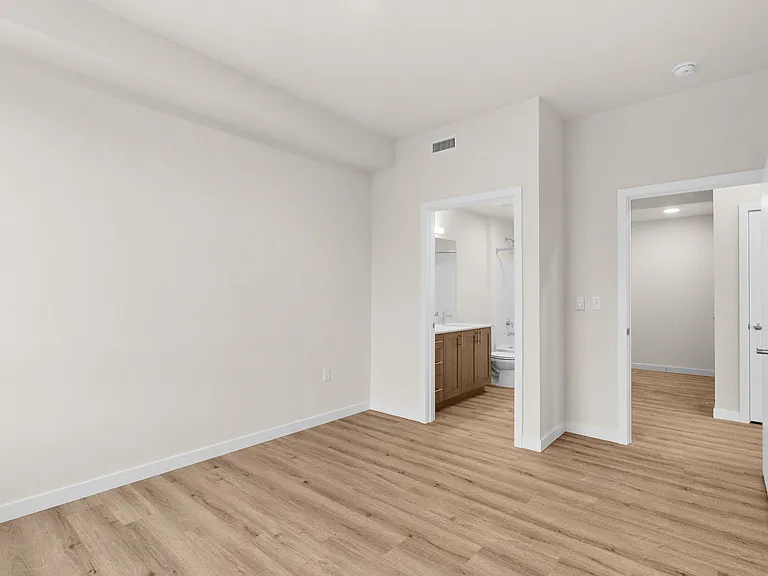 Roomy bedroom with wood-style floors and direct access to adjoining spaces. Roomy bedroom with wood-style floors and direct access to adjoining spaces.