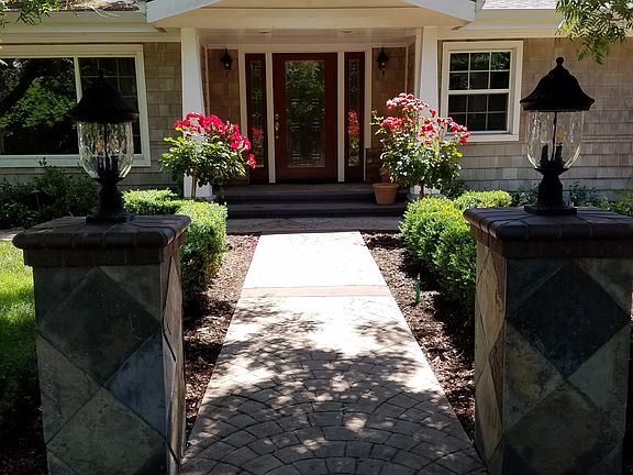 Front walk with motion sensor lights