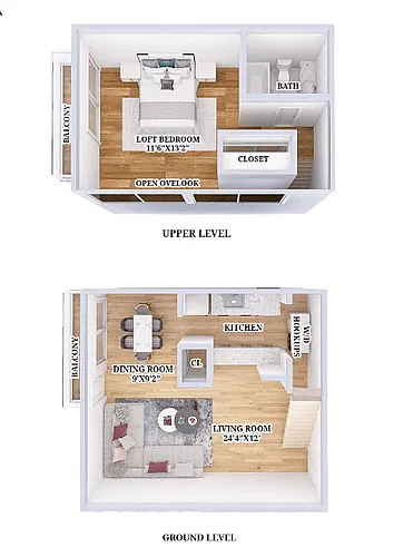 Floor plan Renovated 1 Bed 1 Bath Loft