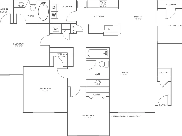 Three Bedroom Two Bath (1285 SF) Three Bedroom Two Bath (1285 SF)