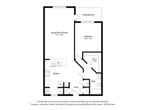 Floor plan Prestige - 1 Bedroom, 1 Bath