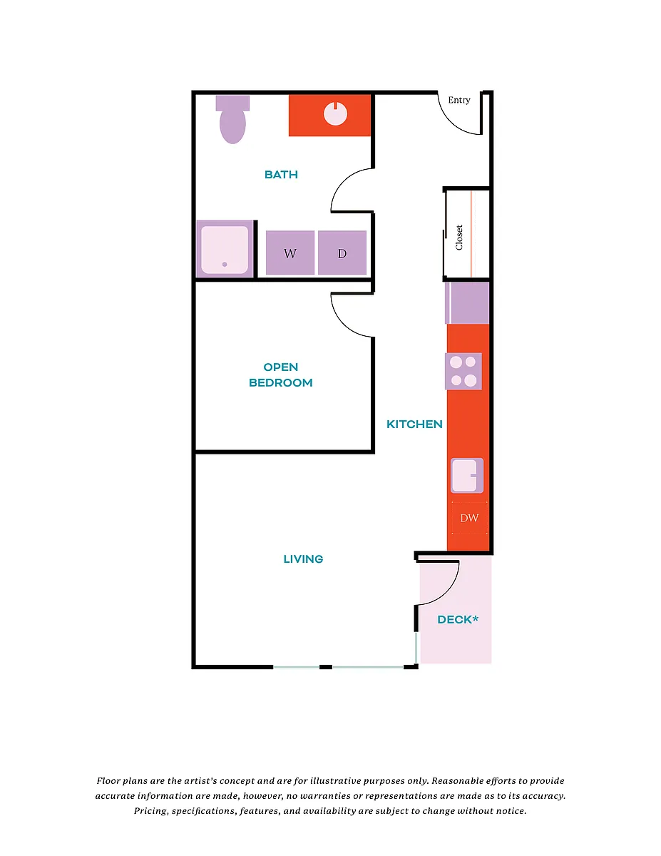Floor plan Open 1 Bed, 1 Bath - Apt C