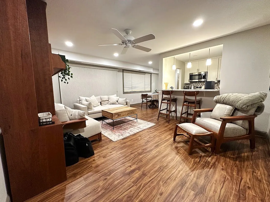 Large windows for great natural light, luxury finishes newly renovated, ceiling fan for comfort, and custom light filtering shades. - 4371 Cherry Hill Rd #403