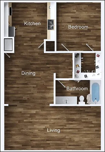 Floor plan 1 Bedroom, 1 Bath