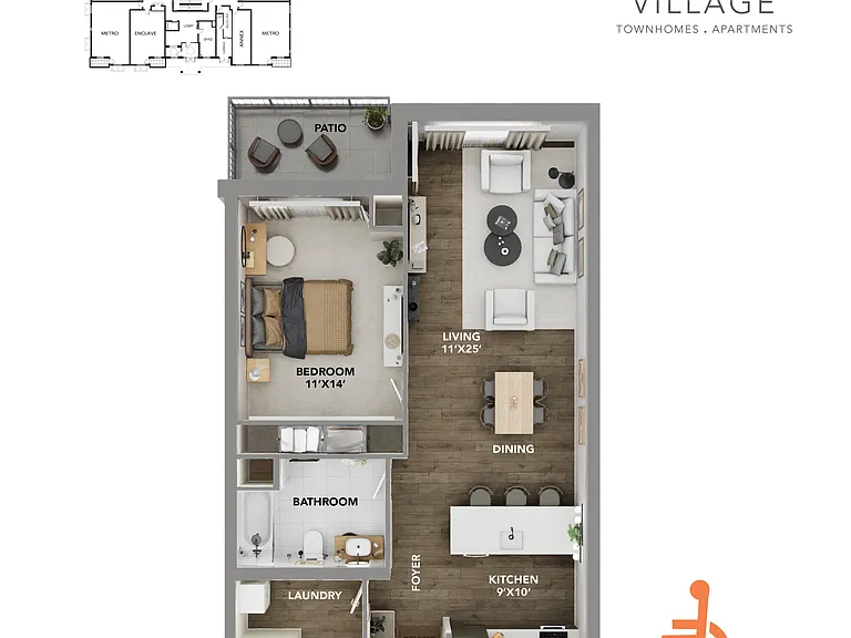 1 Bedroom Accessible unit with in-suite laundry and Vinyl Plank Floors