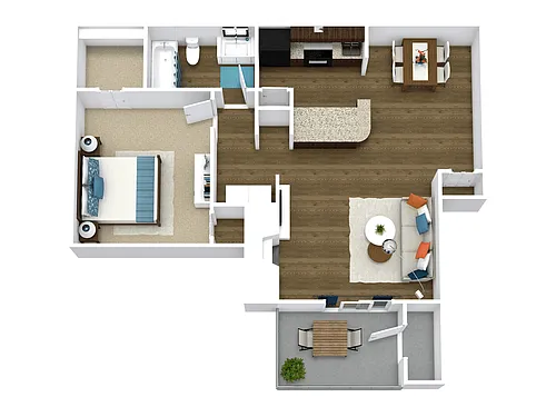 Floor plan 1 Bed, 1 Bath D Upgraded (80% Income Restricted)