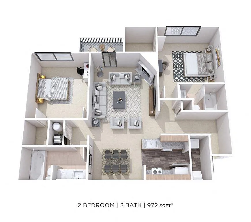 Floor plan Two Bedroom 2 Bath-972 sqft