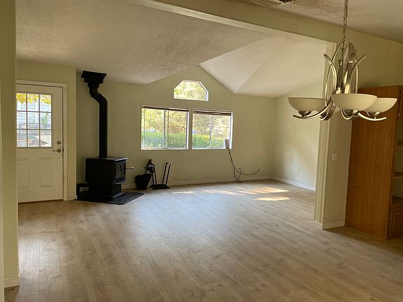 Living, dining space, wood stove