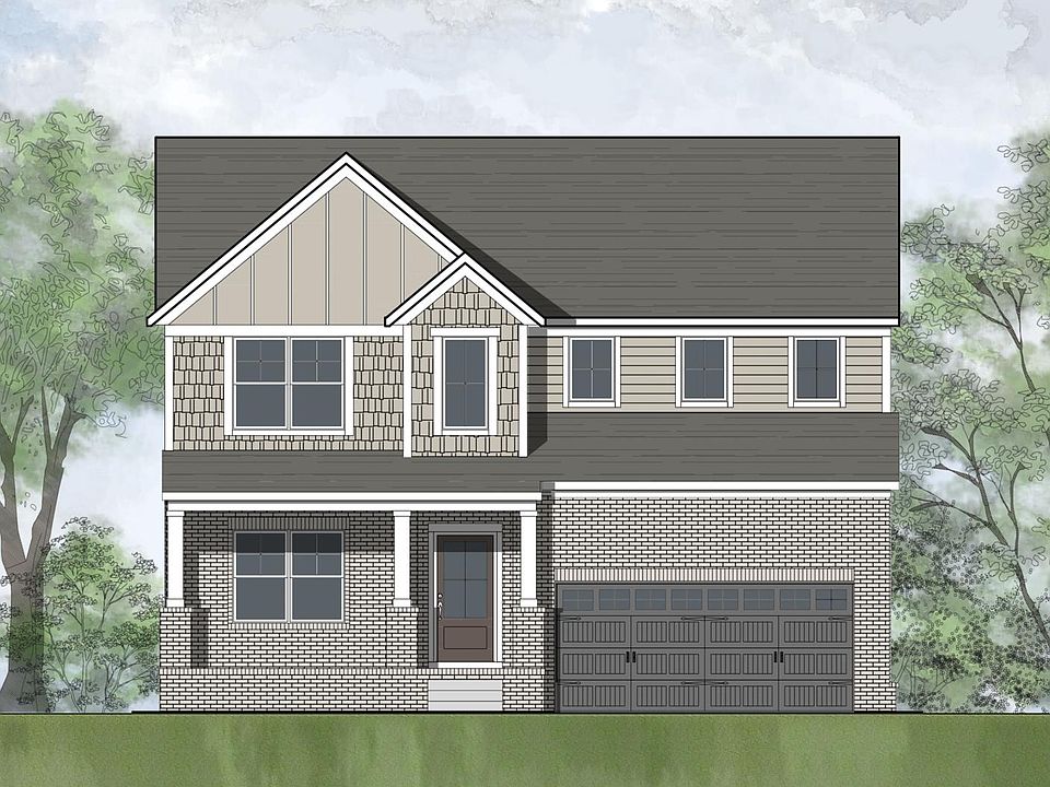 brick, shakes, siding, board and batten house with front porch