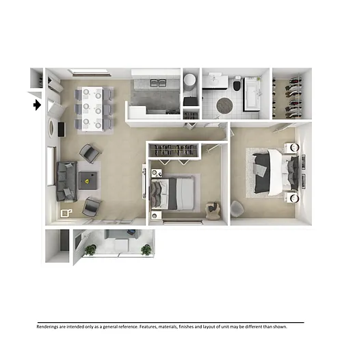 Floor plan 2 Bedroom 1 Bathroom