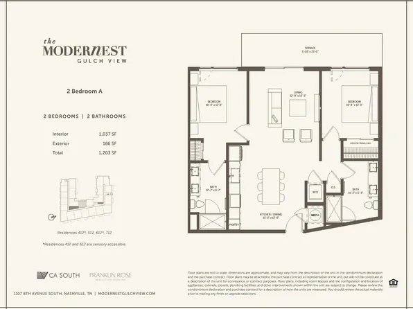 2 Bedroom Plan, Modernist Gulch View