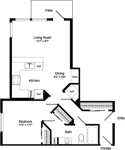 Floor plan One Bed A-3 - Phase III