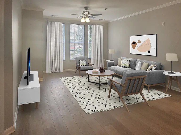 Apartment living area (virtually staged)