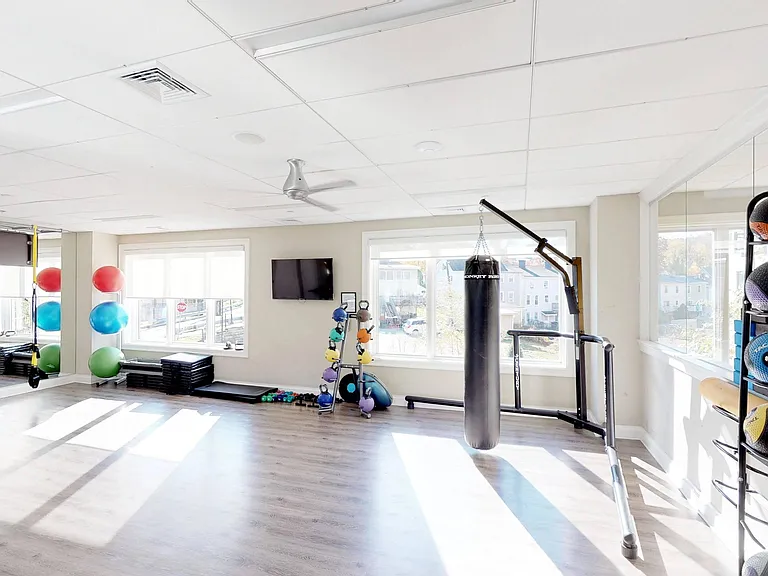 Fitness studio with kickboxing and room to stretch
