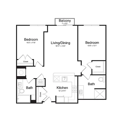 Floor plan Two Bedroom/Two Bath (2C-A) Balcony