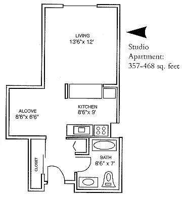 Floor plan Studio - Income Restrictions Apply