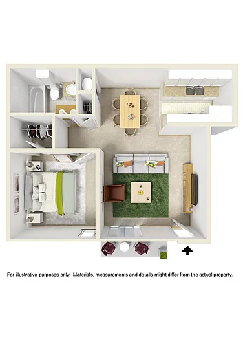 Floor plan One Bed Upstairs w/ Fireplace