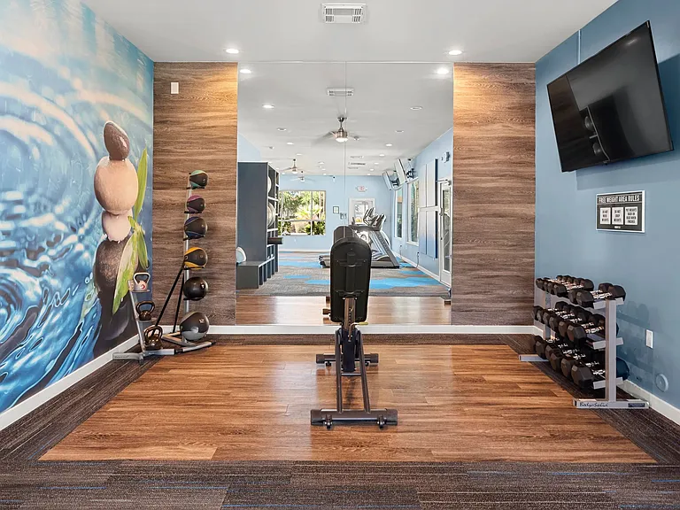 Enjoy our semi-private weight training space fully stocked with free weights and medicine balls.