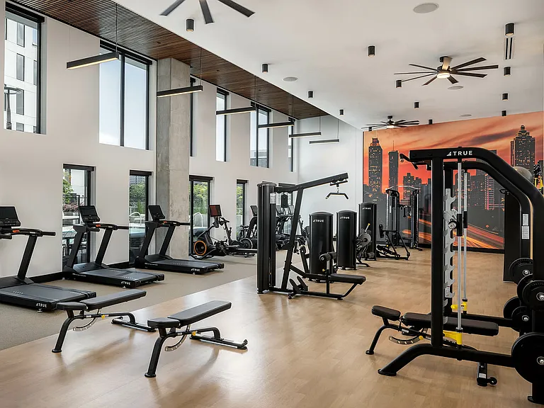 24/7 fitness center with cardio and strength training equipment