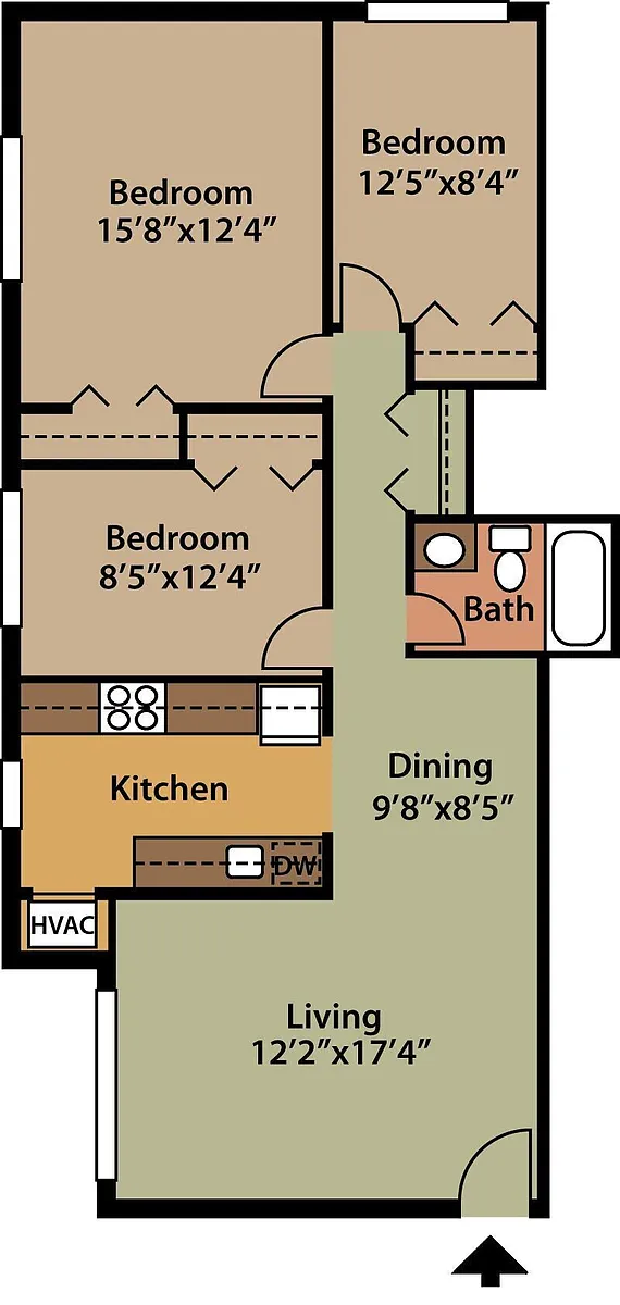 Floor plan 3 Bedroom 1 Bath (Income Restrictions Apply)
