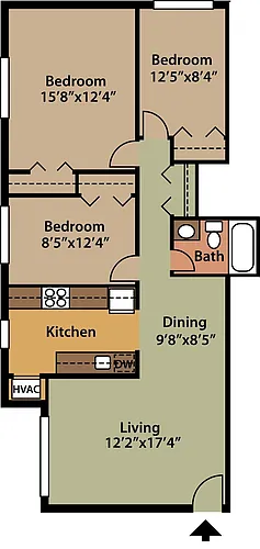 Floor plan 3 Bedroom 1 Bath (Income Restrictions Apply)