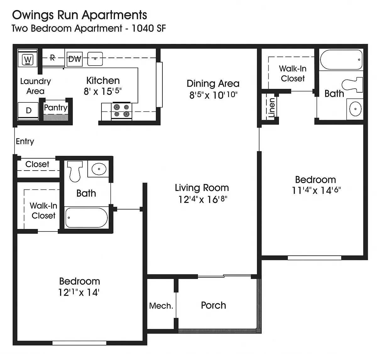 Floor plan 2BR 2BA (1040sf)