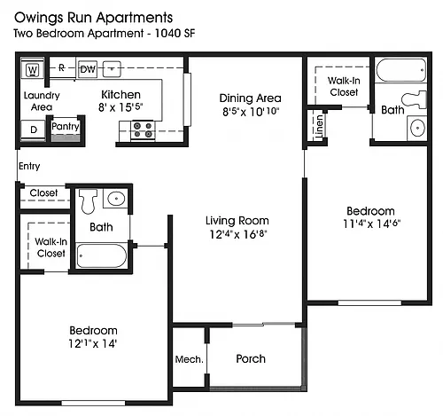 Floor plan 2BR 2BA (1040sf)