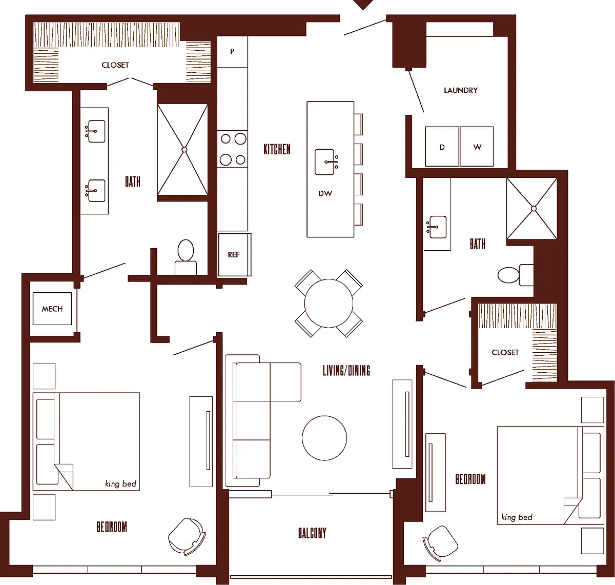 Floor plan 2 Bed/2 Bath-B5b-PH