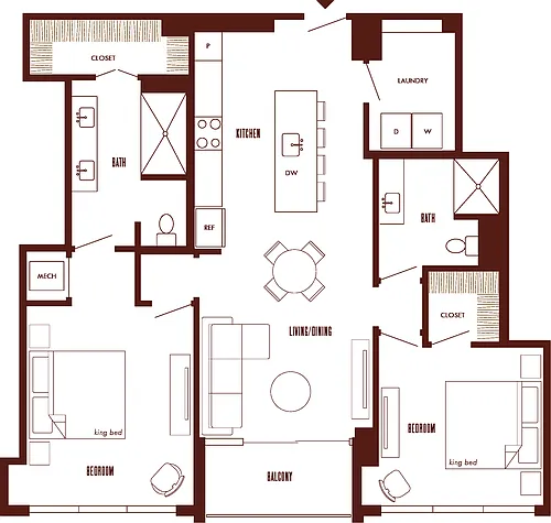 Floor plan 2 Bed/2 Bath-B5b-PH