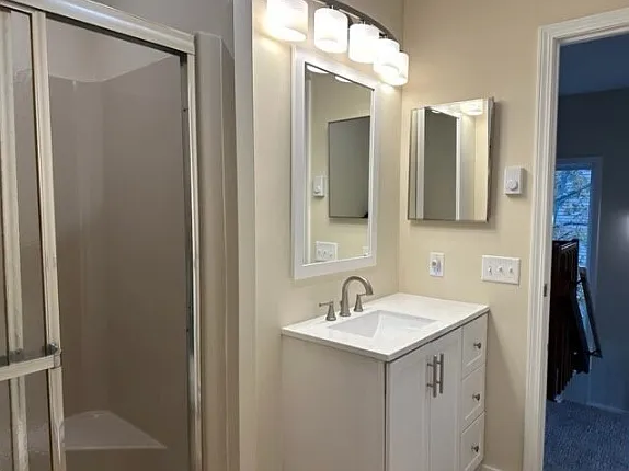 Vanity in bathroom on top floor