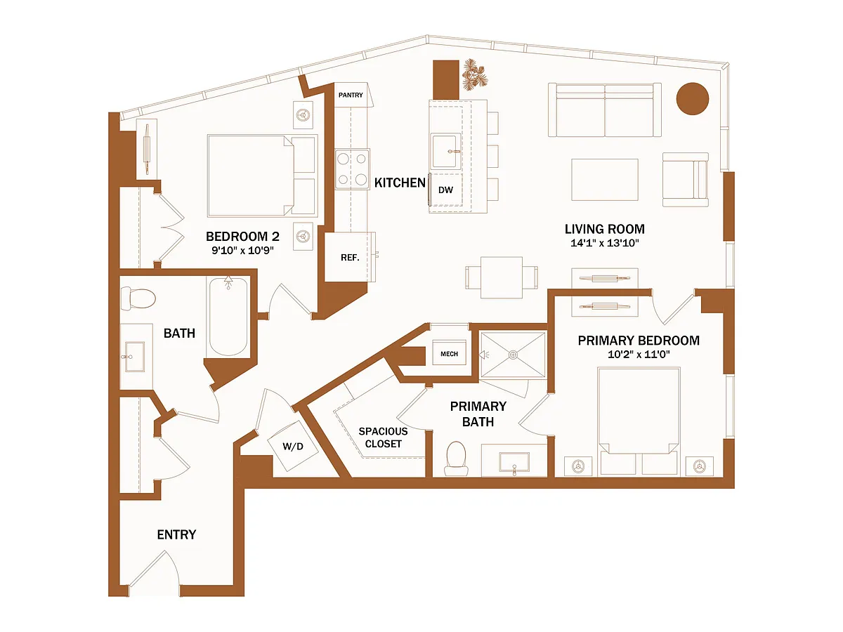 Floor plan D4 - 2 Bed | 2 Bath