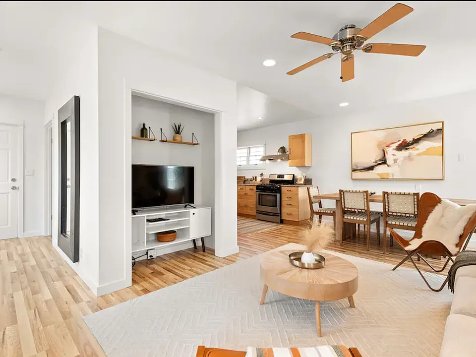 Open living room, dining and kitchen area on first floor