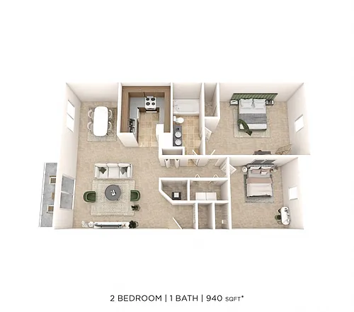 Floor plan Two Bedroom - 940 sqft