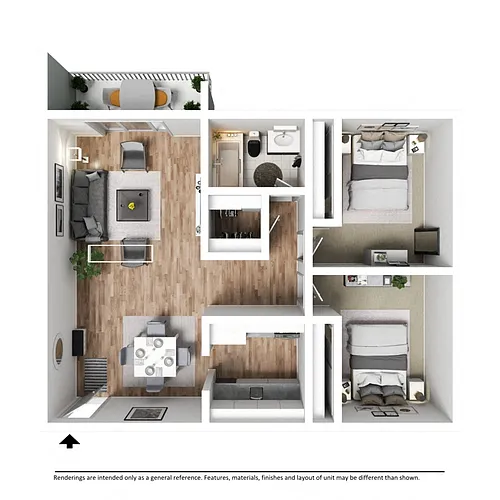 Floor plan Two Bed One Bath - B1