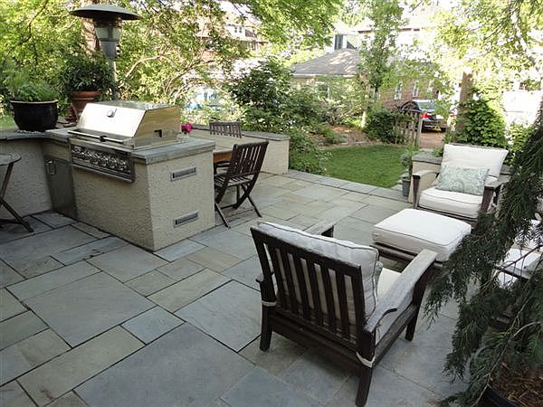 Back patio with built-in grill