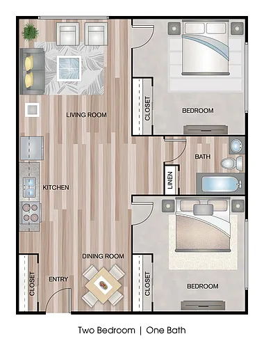 Floor plan Two Bed One Bath - HOME Unit