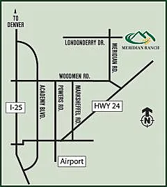 Meridian Ranch in relation to Colorado Springs; it can be seen in the upper right corner.