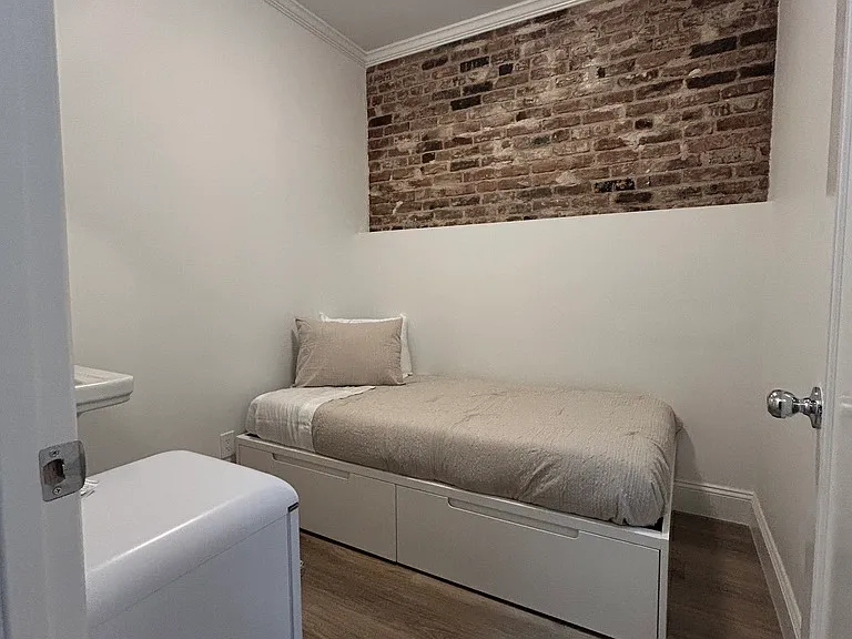 A mini fridge, twin storage bed and brand new mattress are included in our furnished rooms. Bedding not included.