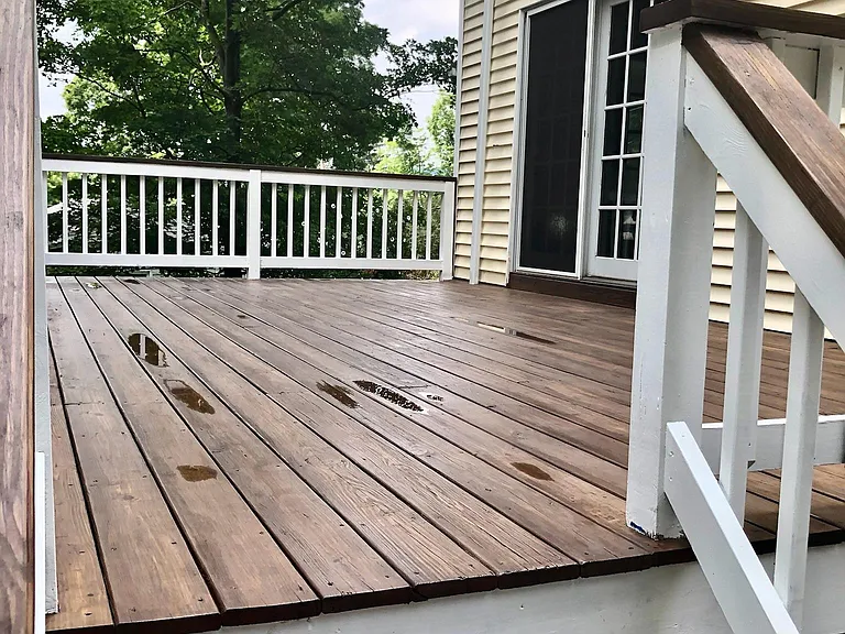 Spacious deck overlooking fenced in back yard and behind-the-property field. Enjoy seasonal visits from wildlife and plenty of flora.