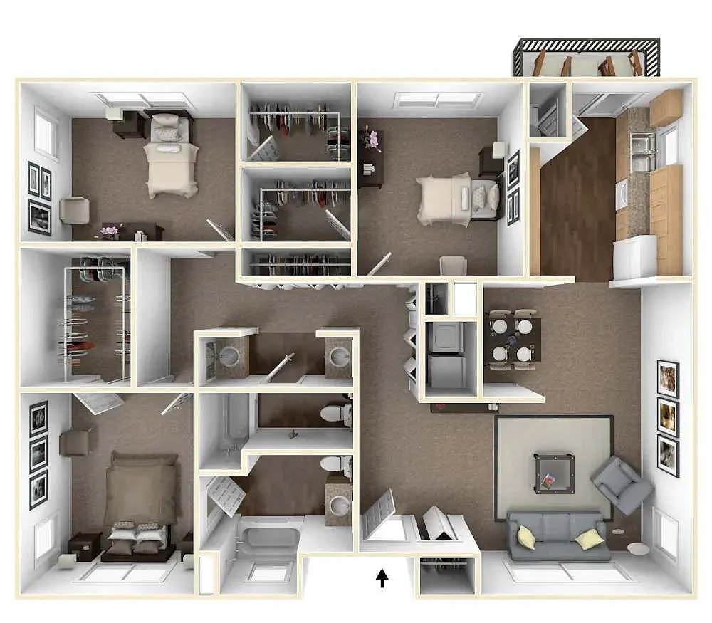 Floor plan 3 Bedroom 2 Bath Flat